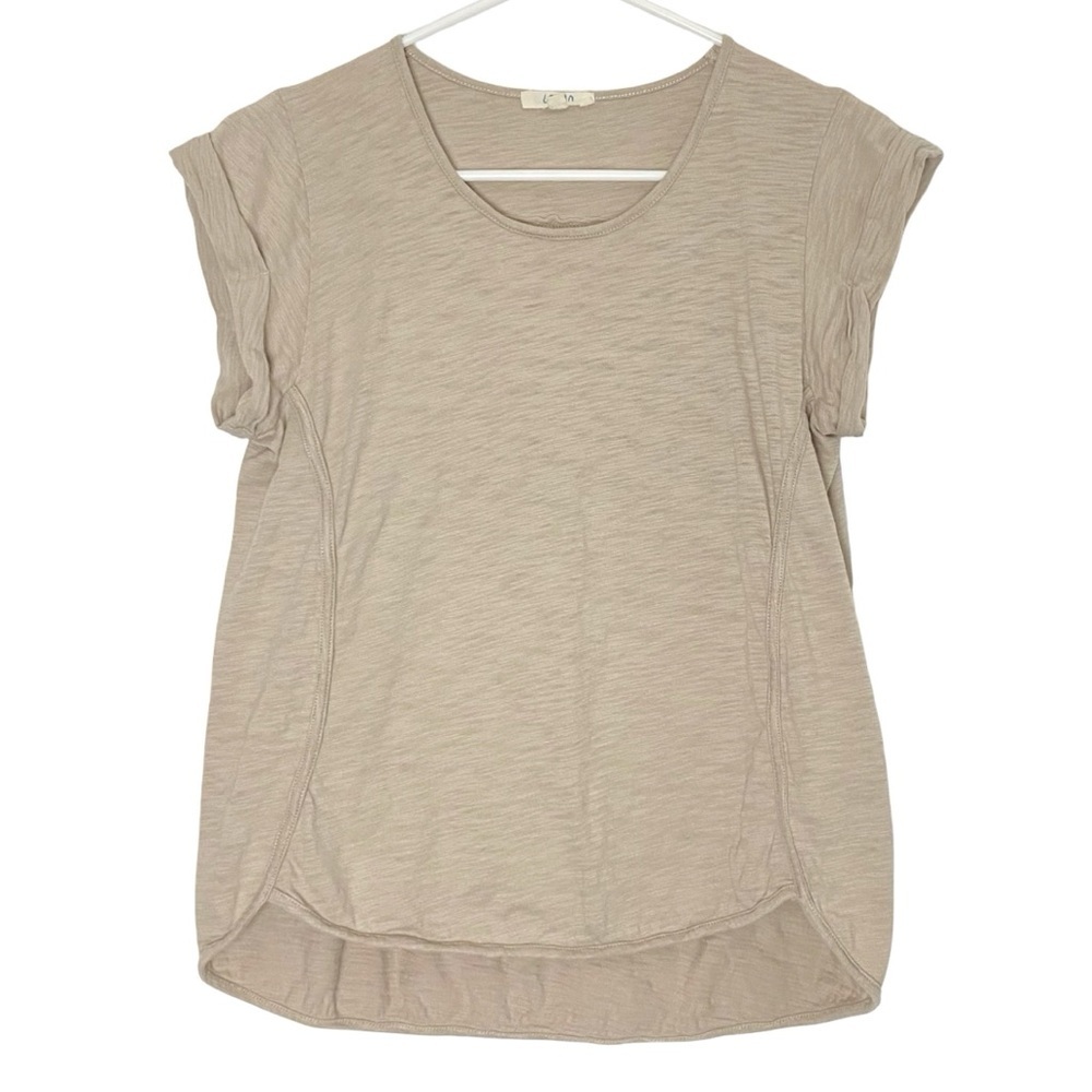 Leallo Cotton Tee Tshirt Womens Size Small Beige Neutral Short Sleeve T-Shirt